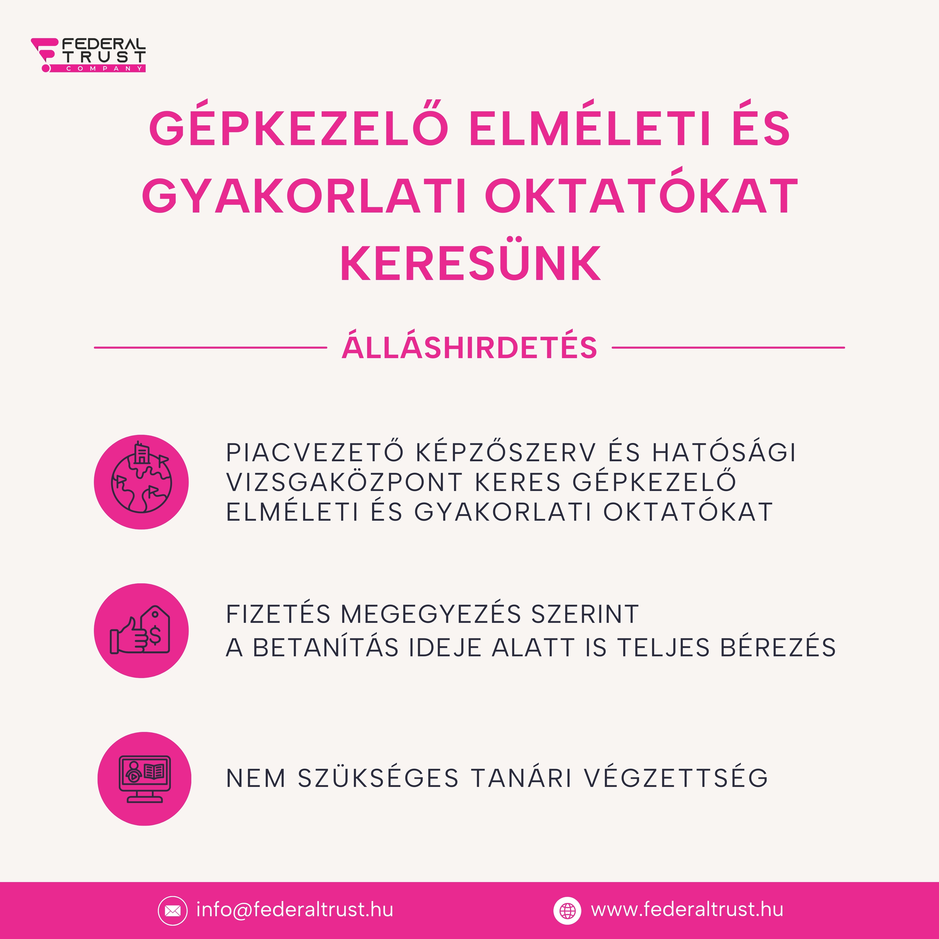 Gépkezelő gyakorlati oktató álláshirdetés - 1. oldal