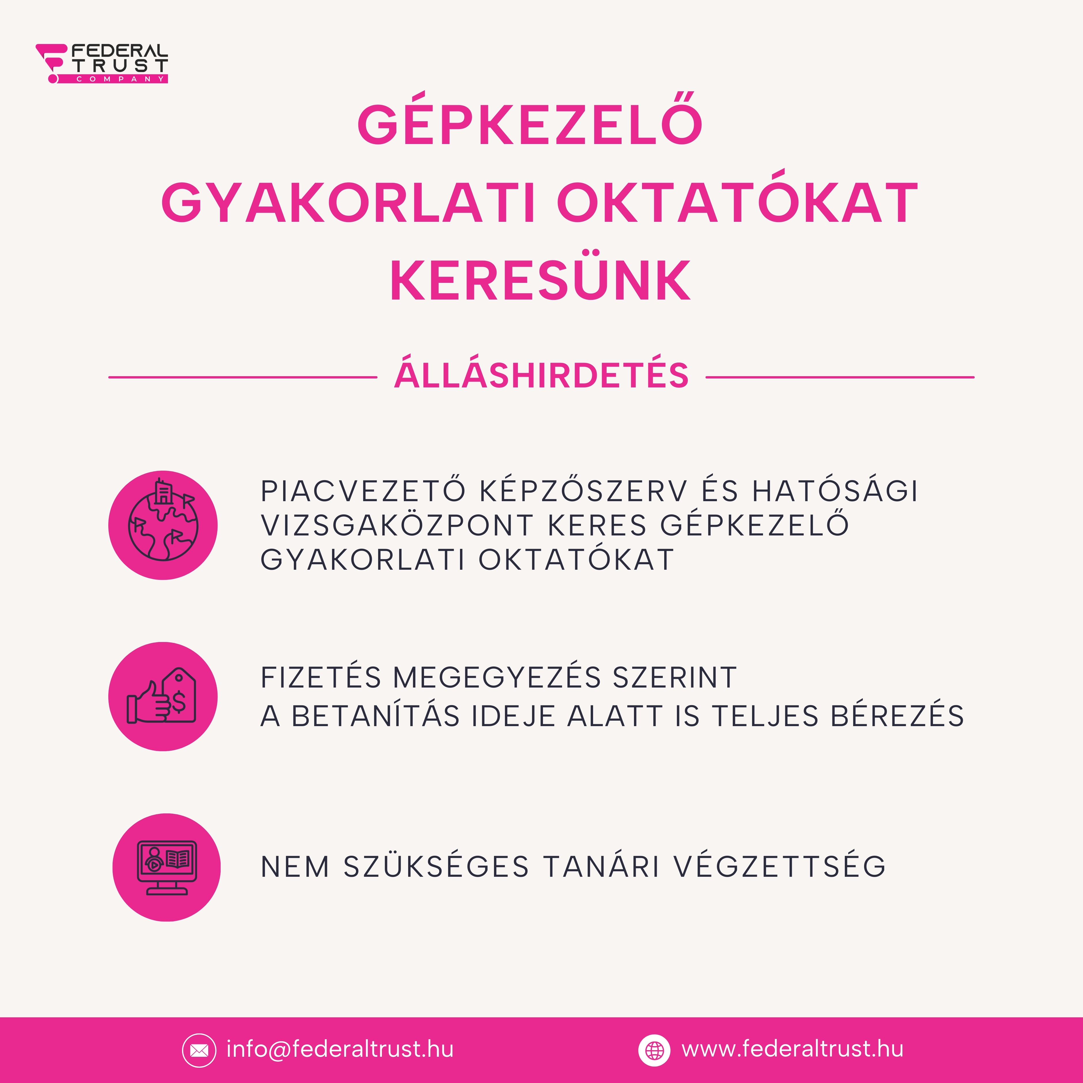 Gépkezelő gyakorlati oktató álláshirdetés - 1. oldal