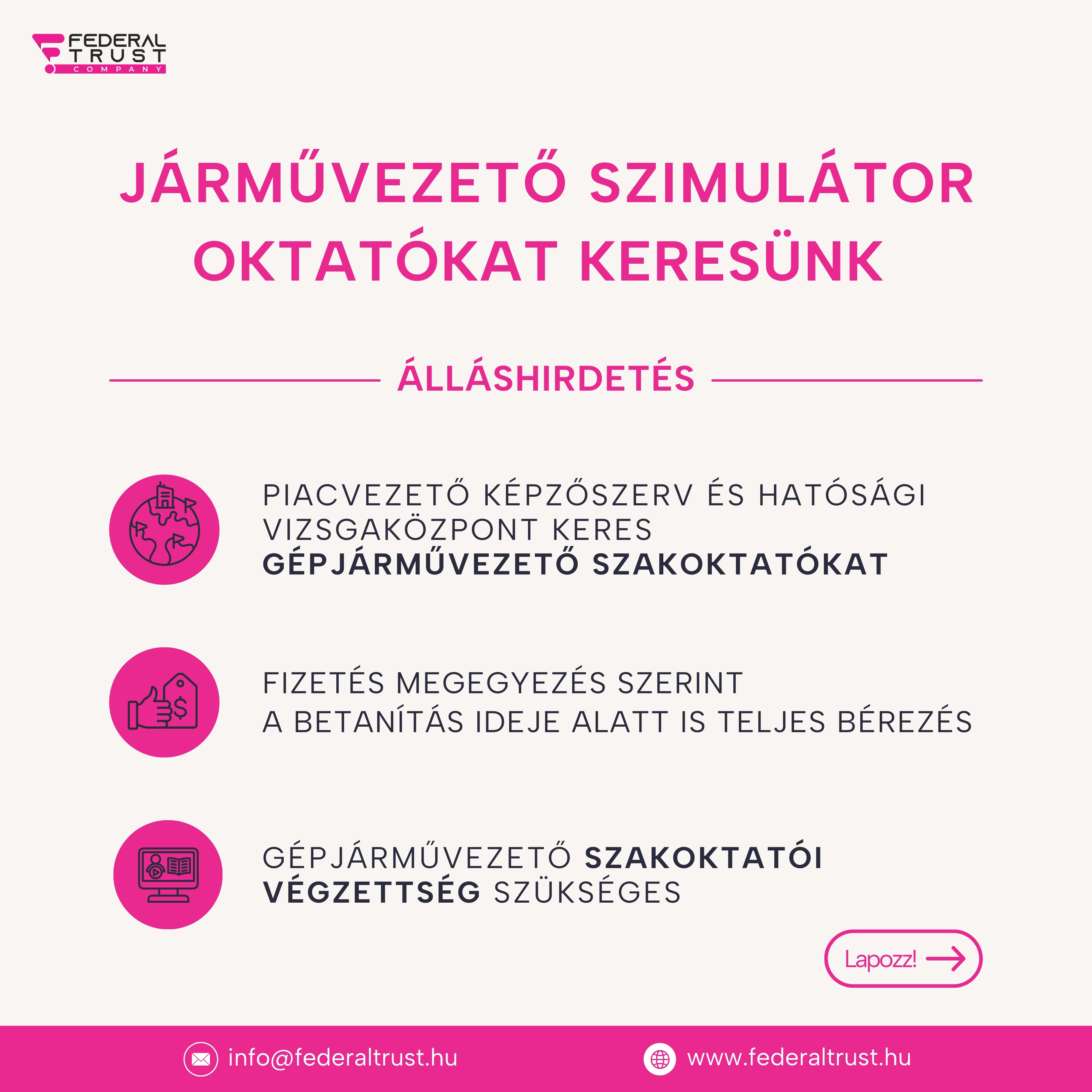 Járművezető szimulátor oktató álláshirdetés - 1. oldal